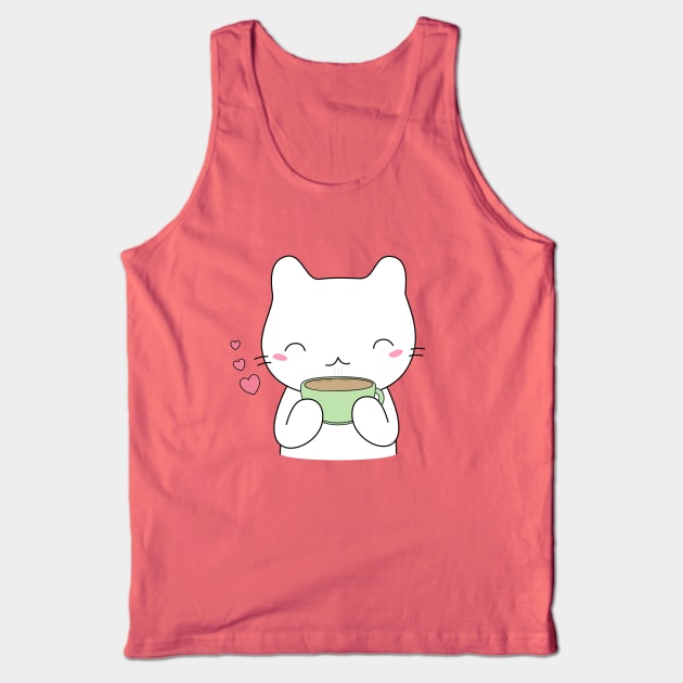Cute Coffee Cat T-Shirt Tank Top by happinessinatee